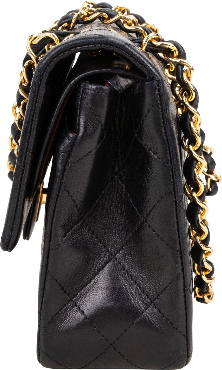 Chanel Chanel Quilted Lambskin 24K Gold Small Double Flap Crossbody Bag Zwart