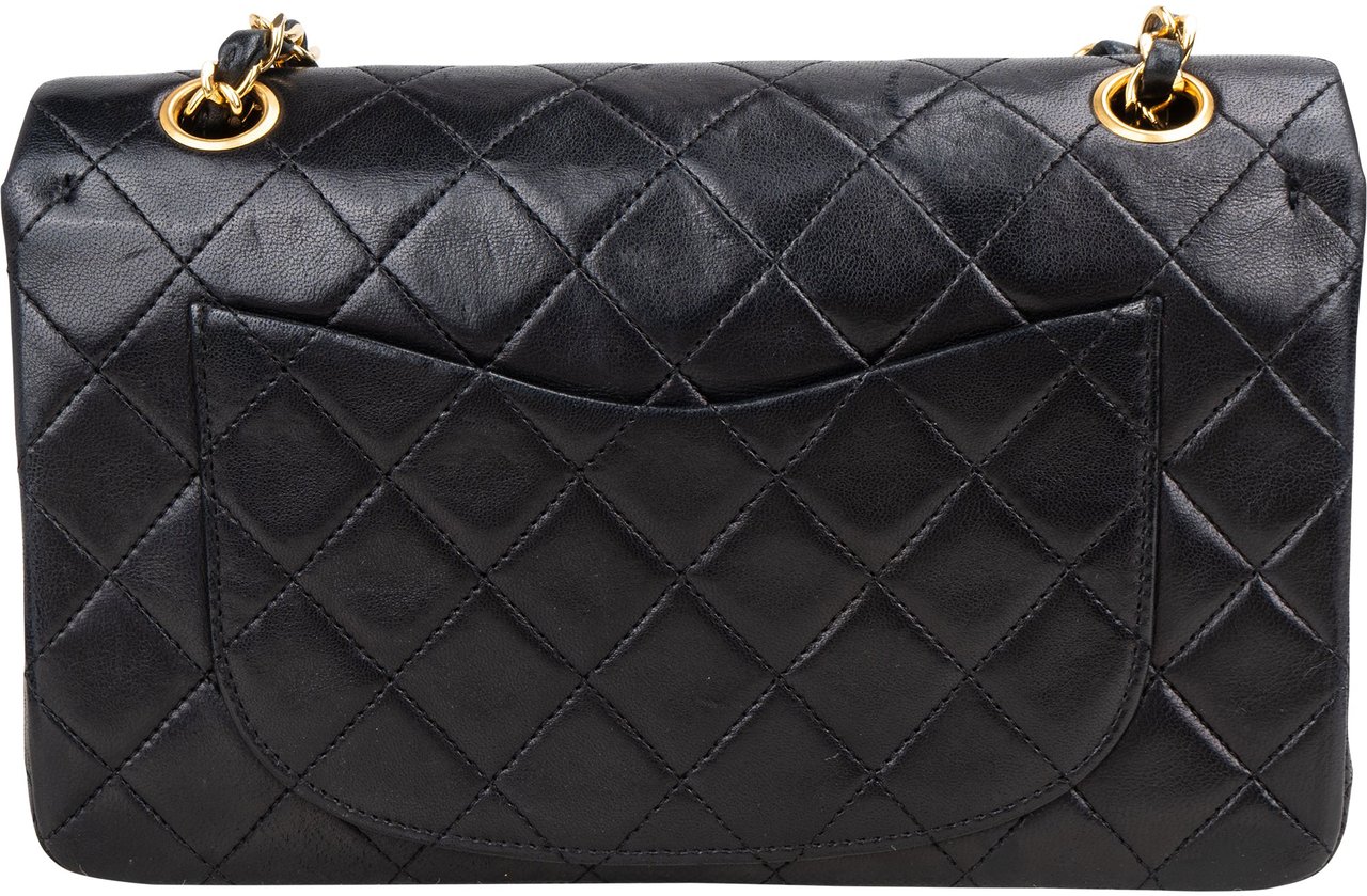 Chanel Chanel Quilted Lambskin 24K Gold Small Double Flap Crossbody Bag Zwart