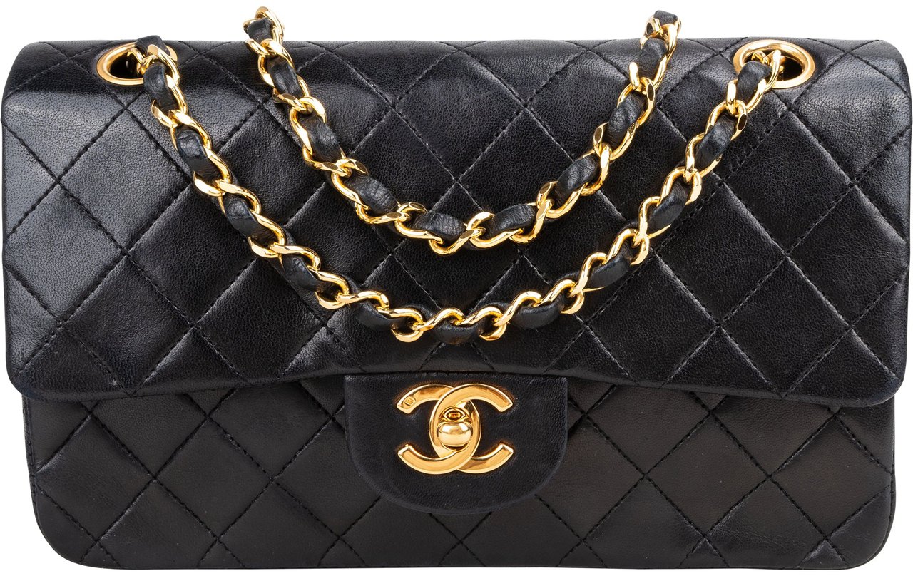 Chanel Chanel Quilted Lambskin 24K Gold Small Double Flap Crossbody Bag Zwart