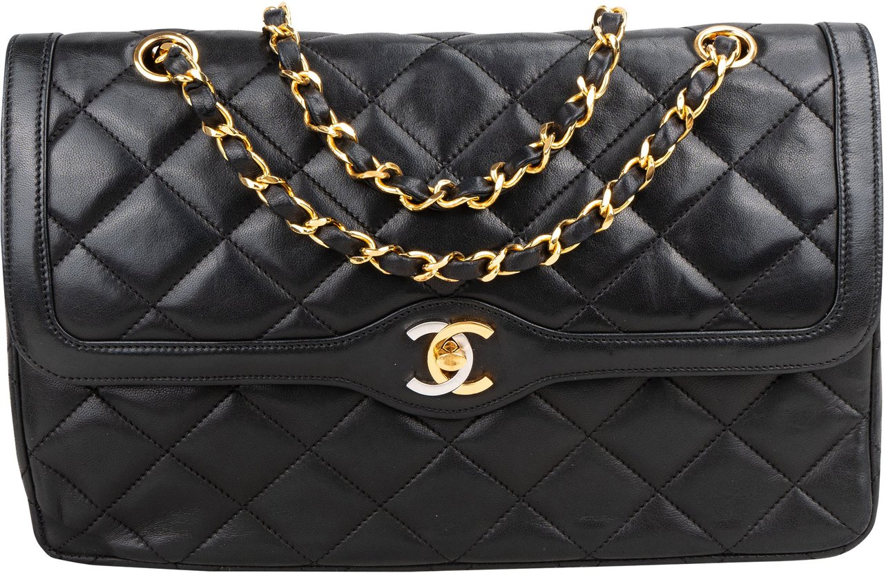 Chanel Chanel Quilted Lambskin Bicolor Double Flap Crossbody Bag Zwart