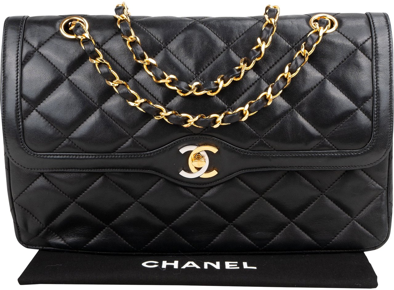 Chanel Chanel Quilted Lambskin Bicolor Double Flap Crossbody Bag Zwart
