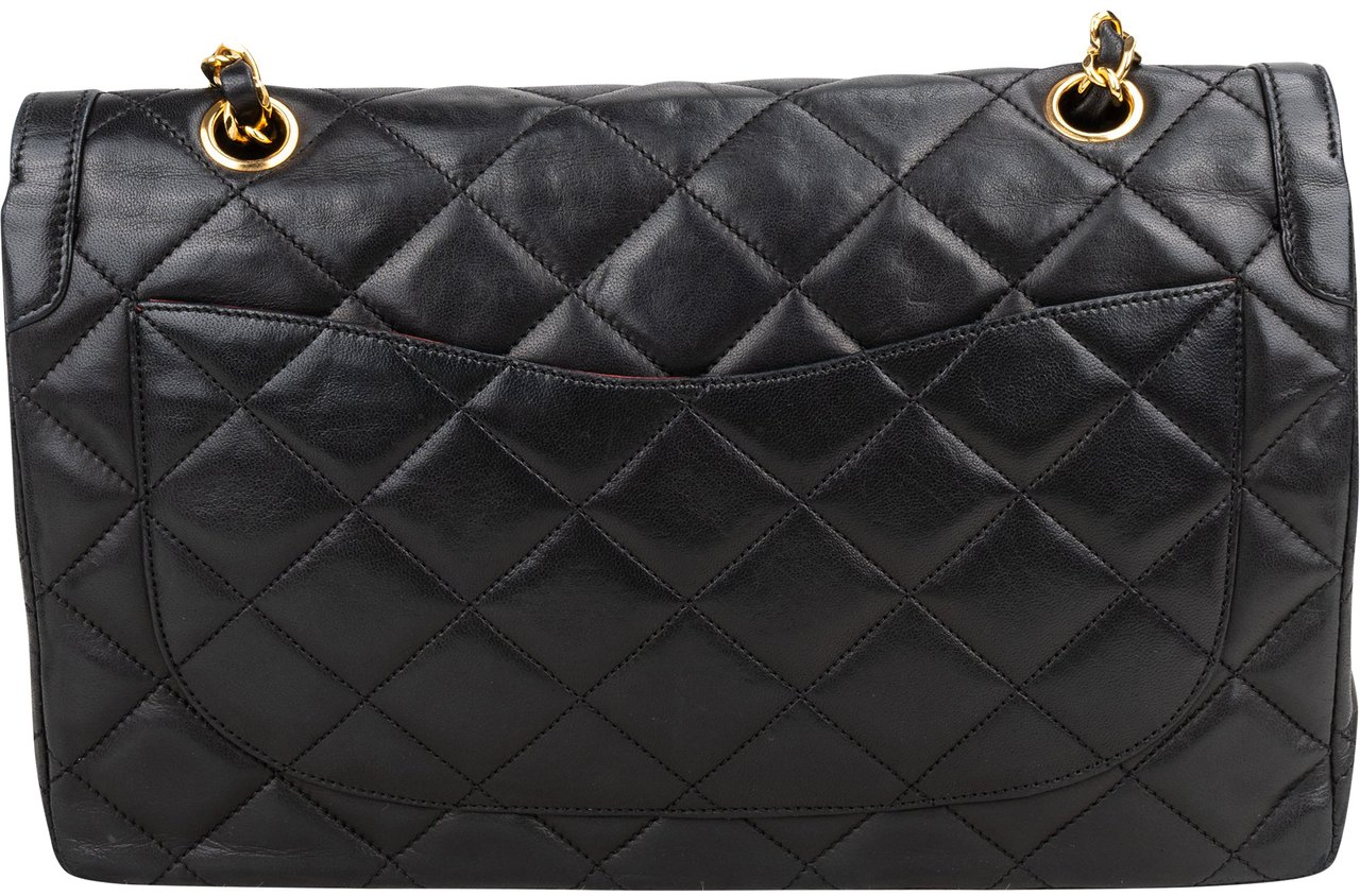 Chanel Chanel Quilted Lambskin Bicolor Double Flap Crossbody Bag Zwart