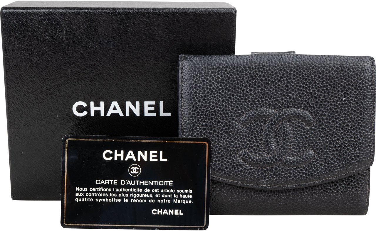 Chanel Chanel Caviar Leather CC Wallet Zwart
