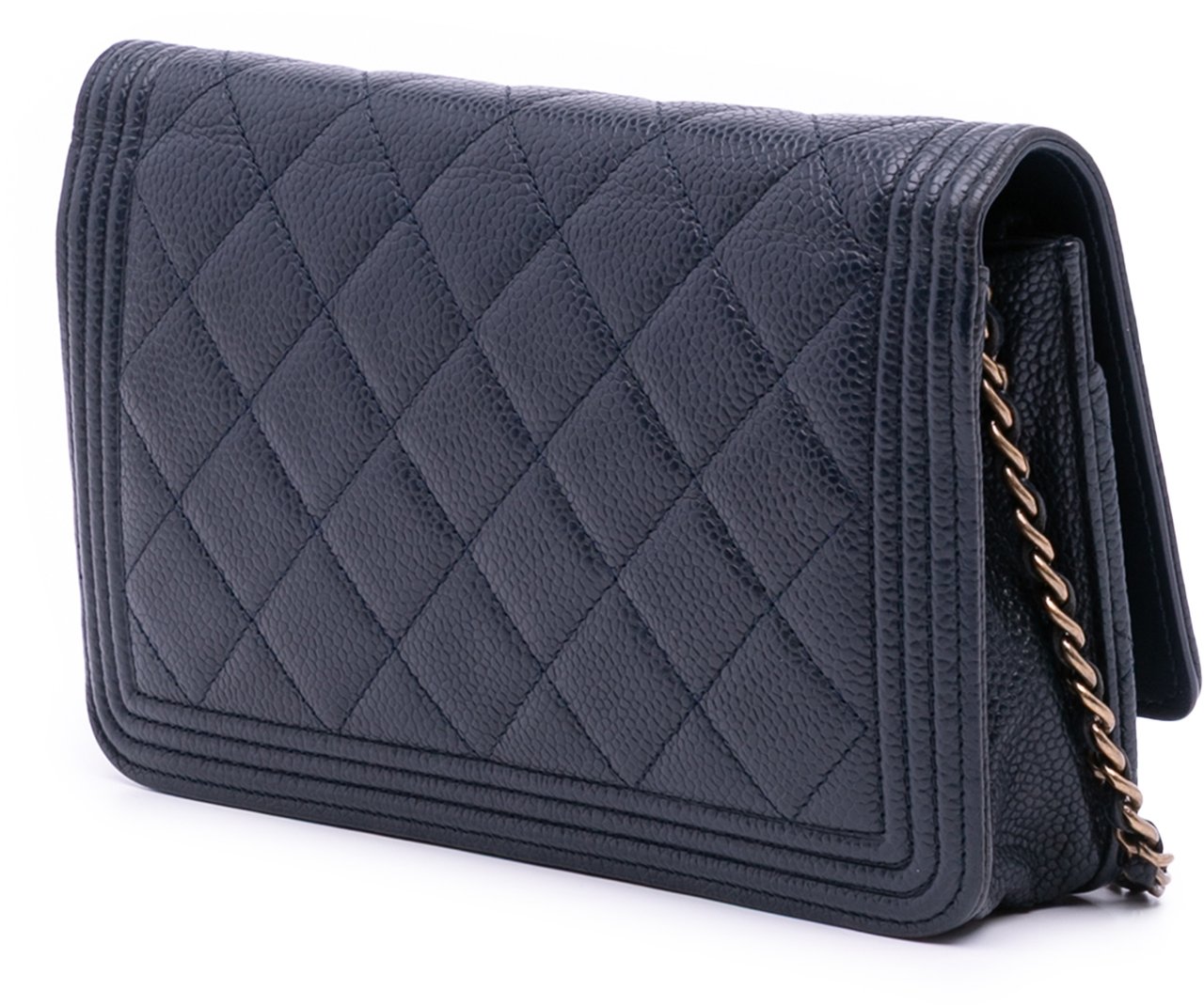 Chanel Quilted Caviar Boy Wallet on Chain Blauw