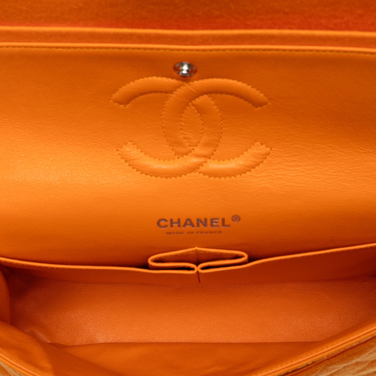 Chanel Medium Classic Jersey Double Flap Oranje