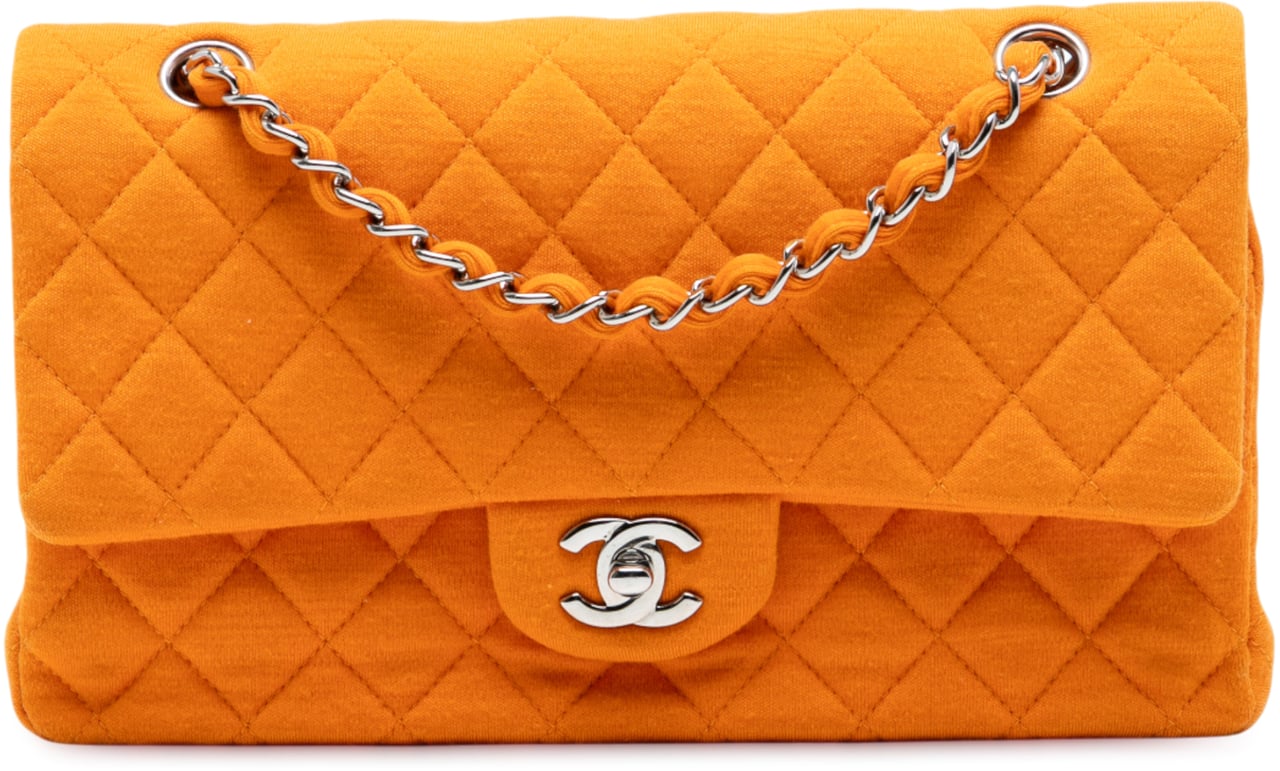 Chanel Medium Classic Jersey Double Flap Oranje