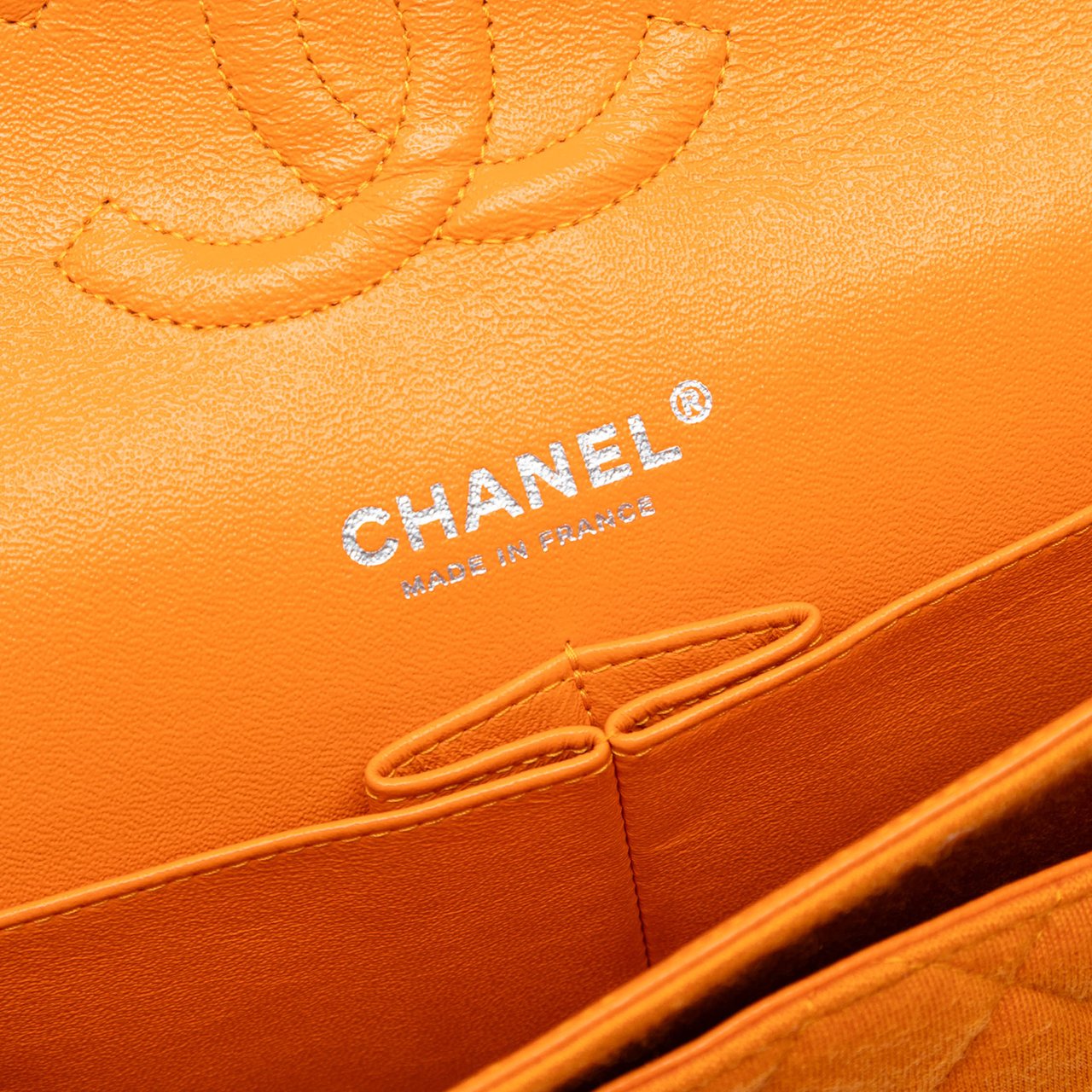 Chanel Medium Classic Jersey Double Flap Oranje