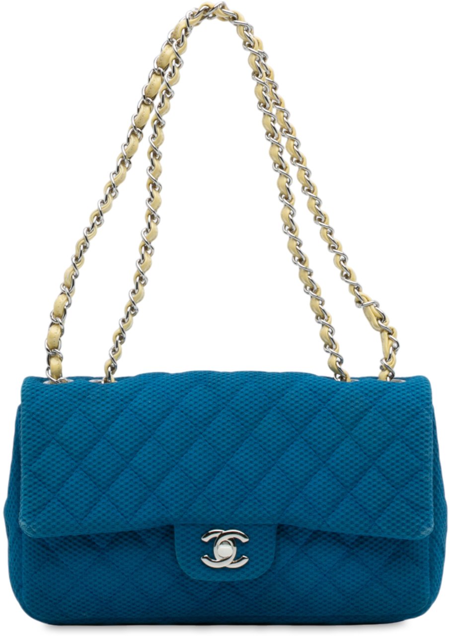 Chanel Medium Quilted Perforated Jersey Single Flap Blauw