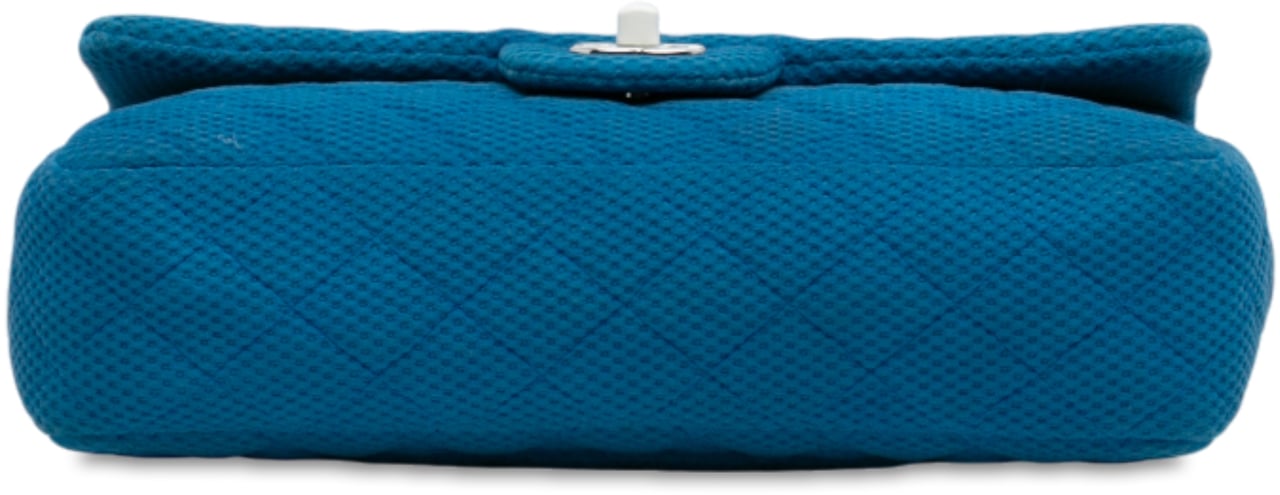 Chanel Medium Quilted Perforated Jersey Single Flap Blauw