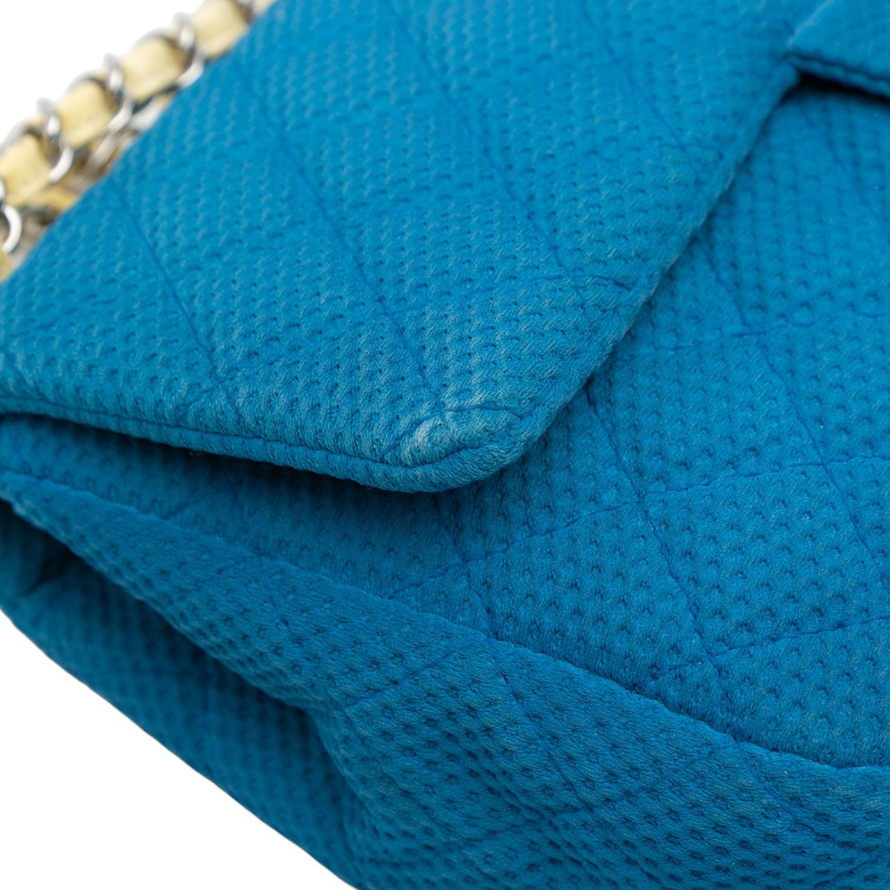 Chanel Medium Quilted Perforated Jersey Single Flap Blauw