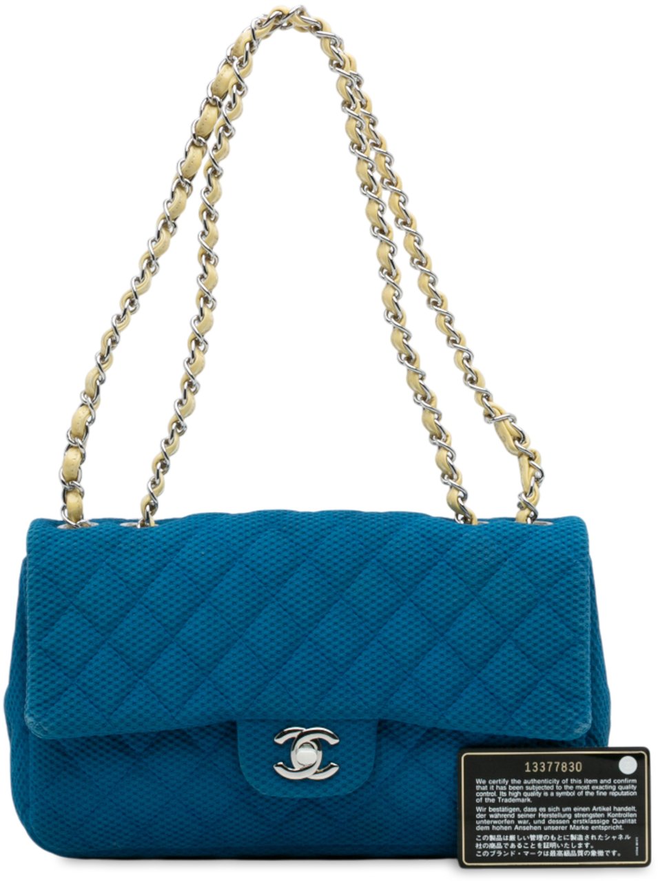 Chanel Medium Quilted Perforated Jersey Single Flap Blauw