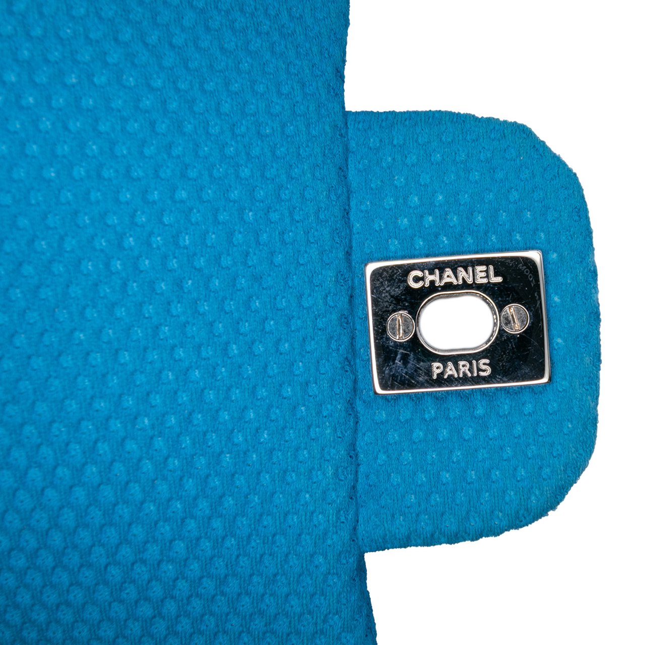Chanel Medium Quilted Perforated Jersey Single Flap Blauw