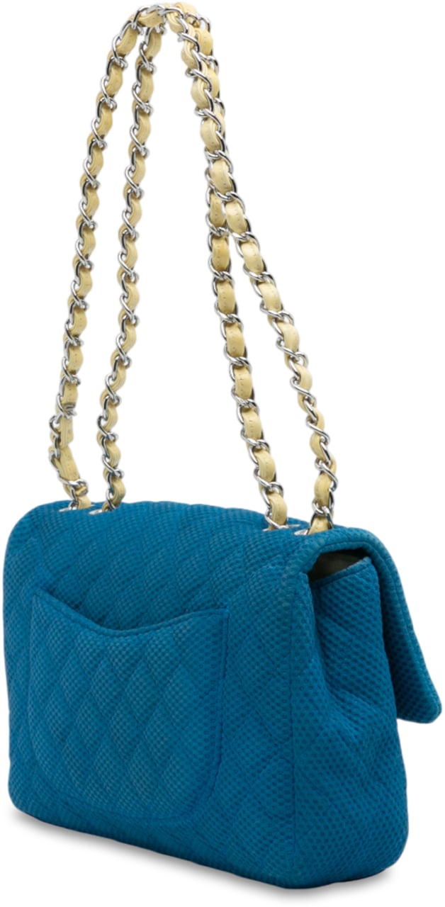 Chanel Medium Quilted Perforated Jersey Single Flap Blauw