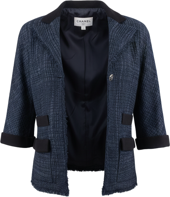 Chanel Chanel Spring Blue Tweed Jacket (D36 / FR38) Blauw