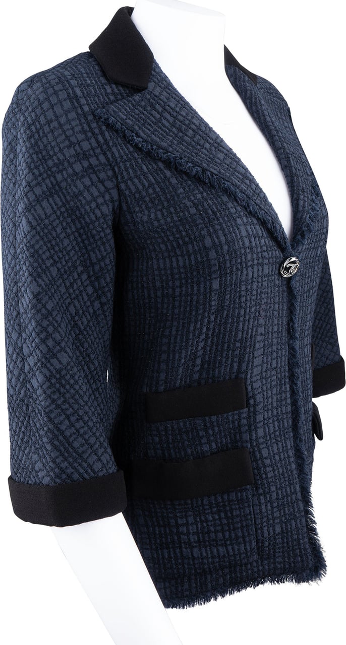 Chanel Chanel Spring Blue Tweed Jacket (D36 / FR38) Blauw
