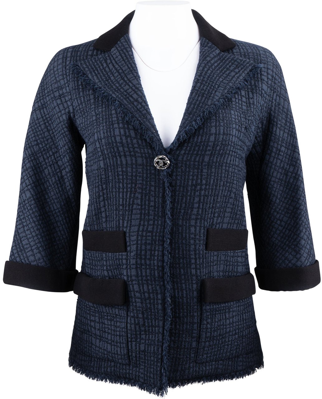 Chanel Chanel Spring Blue Tweed Jacket (D36 / FR38) Blauw