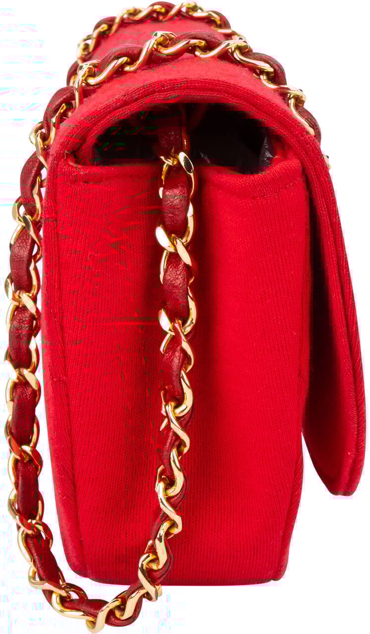 Chanel Chanel Rouge Cotton 24K Gold Halfmoon Single Flap Shoulder Bag Rood