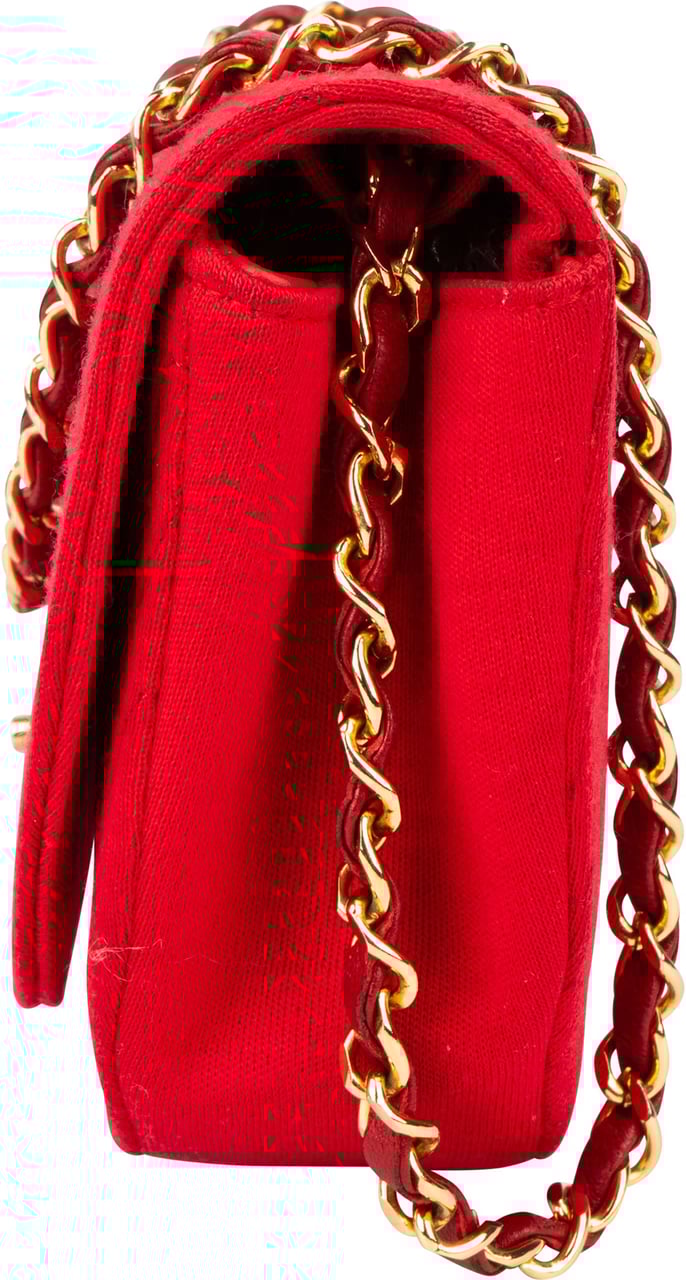 Chanel Chanel Rouge Cotton 24K Gold Halfmoon Single Flap Shoulder Bag Rood