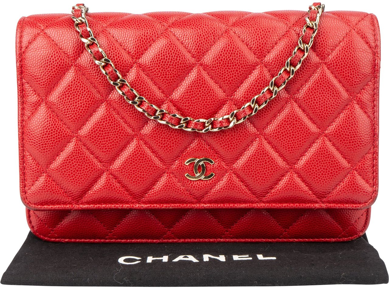 Chanel Chanel Quilted Caviar Leather Wallet On Chain Crossbody Bag Rood