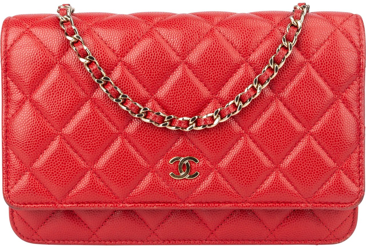 Chanel Chanel Quilted Caviar Leather Wallet On Chain Crossbody Bag Rood