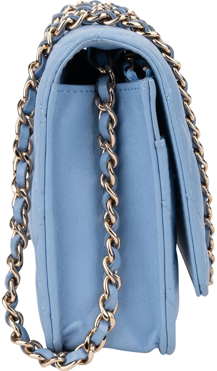 Chanel Chanel Quilted Lambskin Wallet On Chain Crossbody Bag Blauw