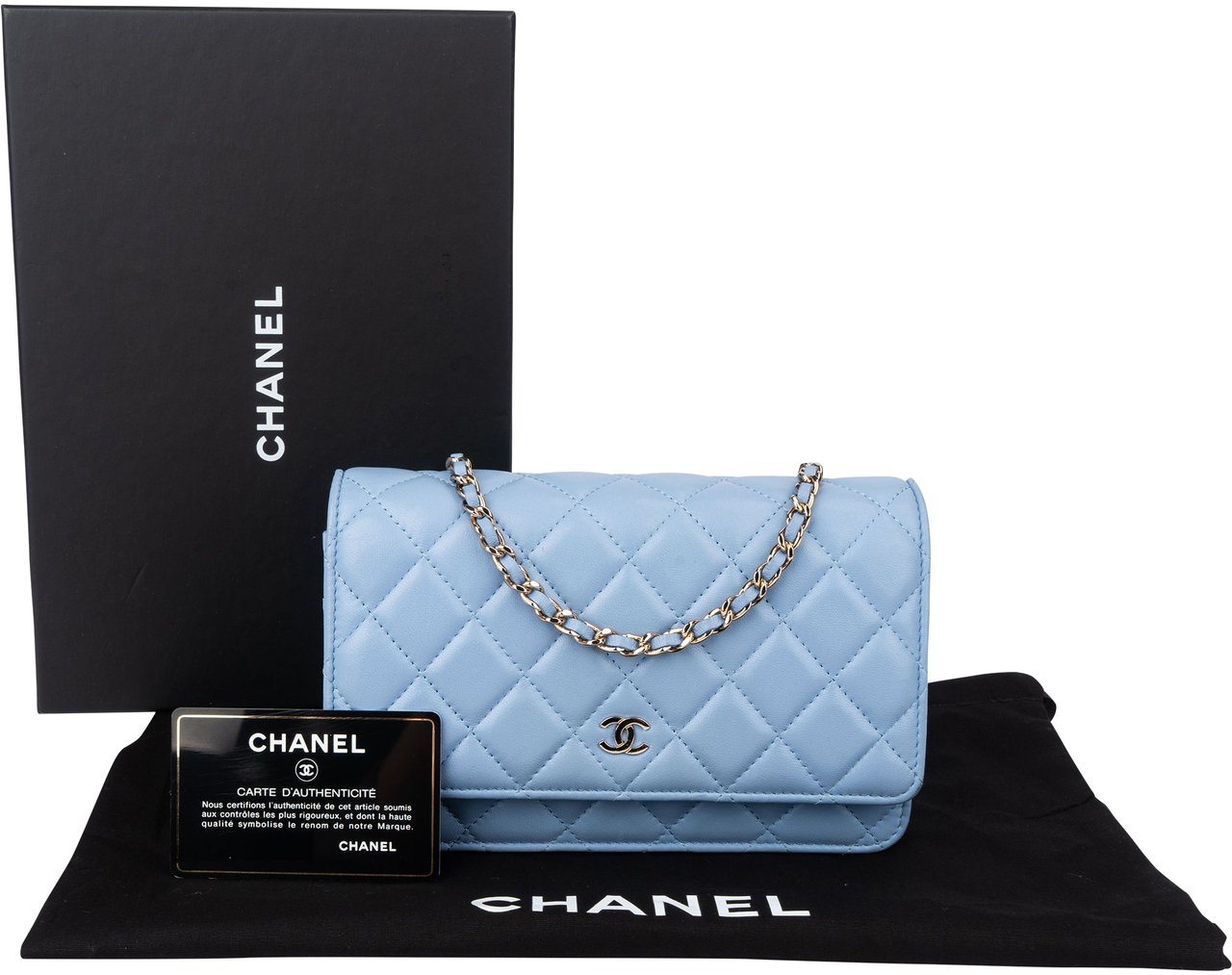 Chanel Chanel Quilted Lambskin Wallet On Chain Crossbody Bag Blauw