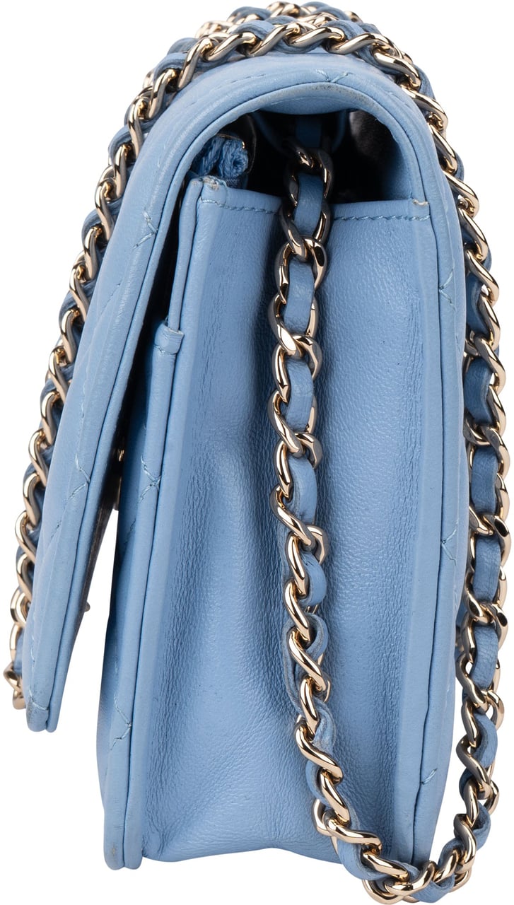 Chanel Chanel Quilted Lambskin Wallet On Chain Crossbody Bag Blauw