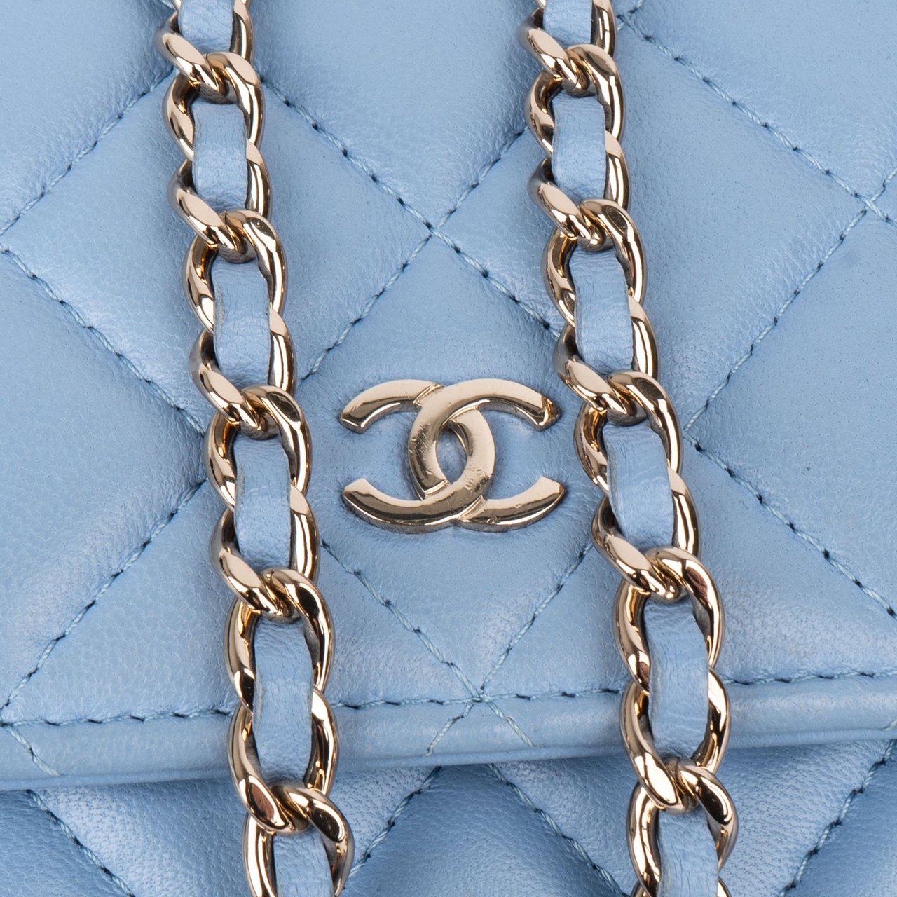 Chanel Chanel Quilted Lambskin Wallet On Chain Crossbody Bag Blauw