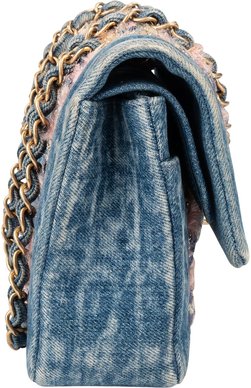 Chanel Chanel Denim Quilted Tweed Medium Double Flap Crossbody Bag Blauw