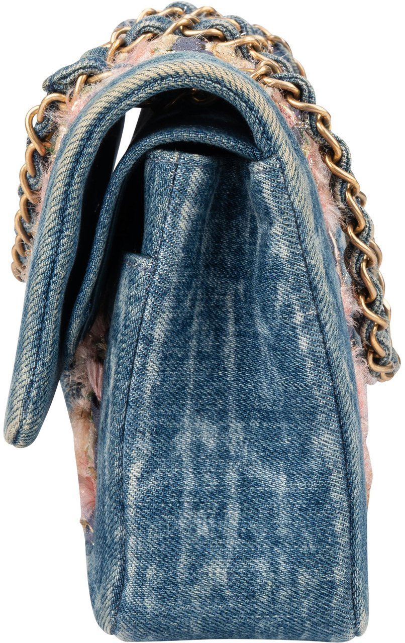 Chanel Chanel Denim Quilted Tweed Medium Double Flap Crossbody Bag Blauw