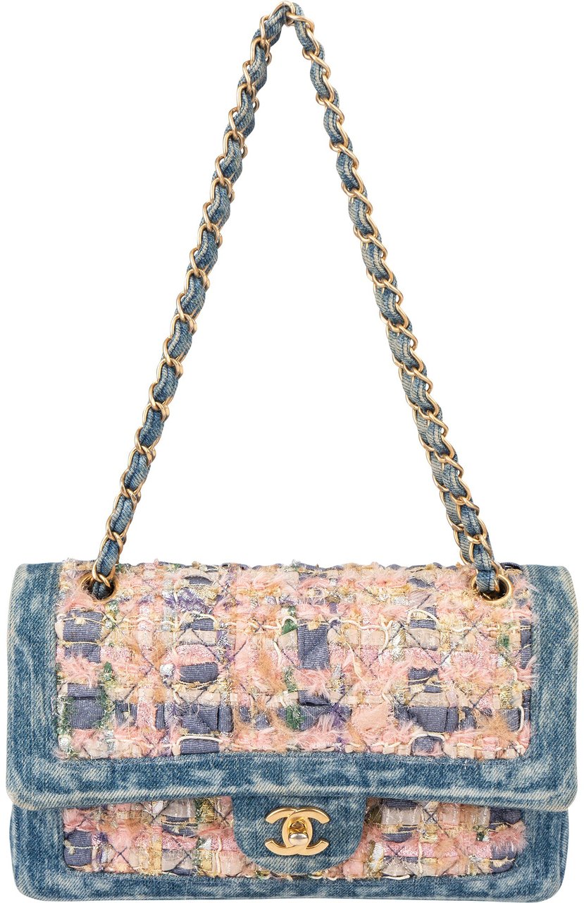 Chanel Chanel Denim Quilted Tweed Medium Double Flap Crossbody Bag Blauw