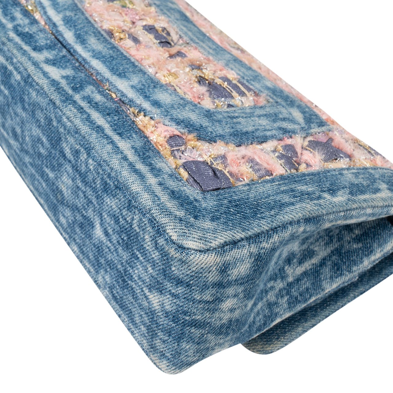 Chanel Chanel Denim Quilted Tweed Medium Double Flap Crossbody Bag Blauw