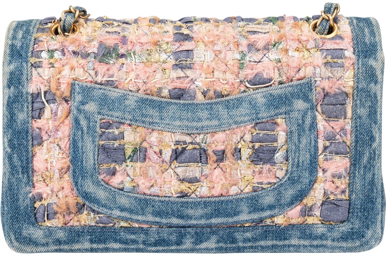 Chanel Chanel Denim Quilted Tweed Medium Double Flap Crossbody Bag Blauw