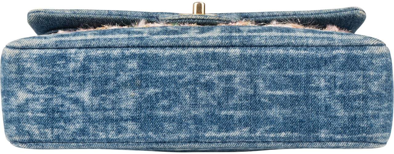 Chanel Chanel Denim Quilted Tweed Medium Double Flap Crossbody Bag Blauw