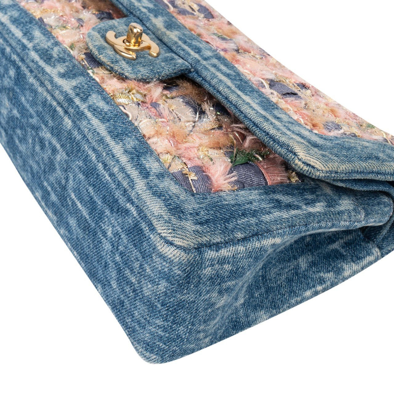 Chanel Chanel Denim Quilted Tweed Medium Double Flap Crossbody Bag Blauw