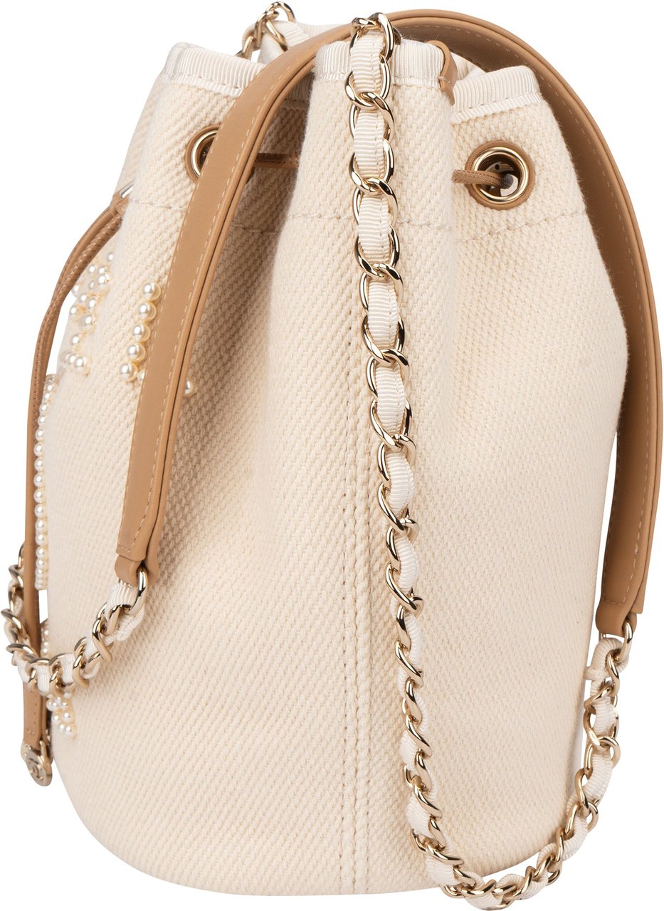 Chanel Chanel Cotton Deauville Pearl Bucket Crossbody Bag Wit