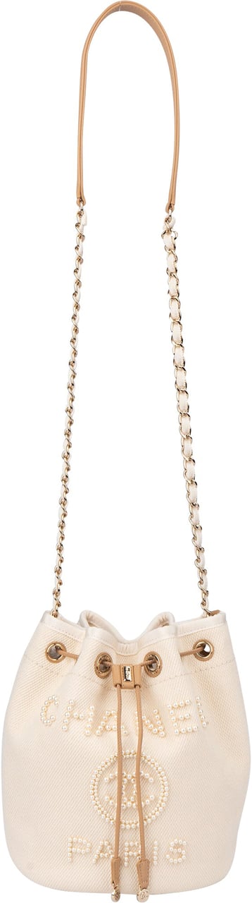 Chanel Chanel Cotton Deauville Pearl Bucket Crossbody Bag Wit