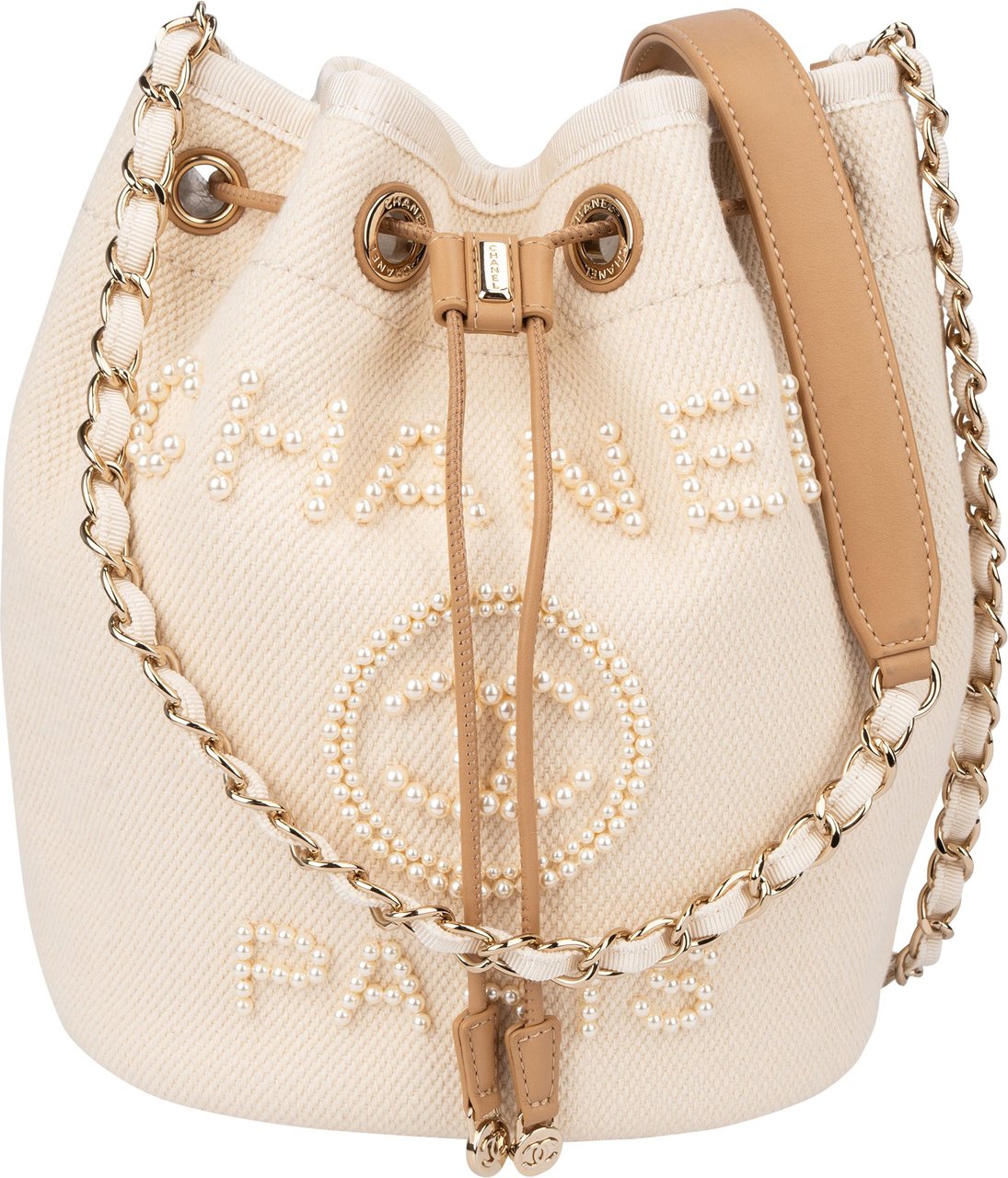 Chanel Chanel Cotton Deauville Pearl Bucket Crossbody Bag Wit
