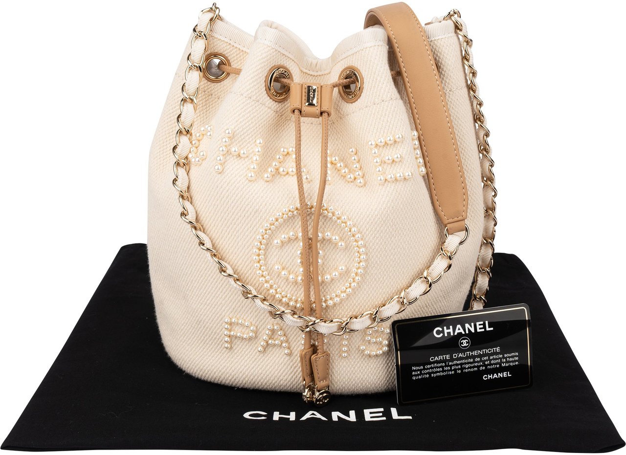 Chanel Chanel Cotton Deauville Pearl Bucket Crossbody Bag Wit