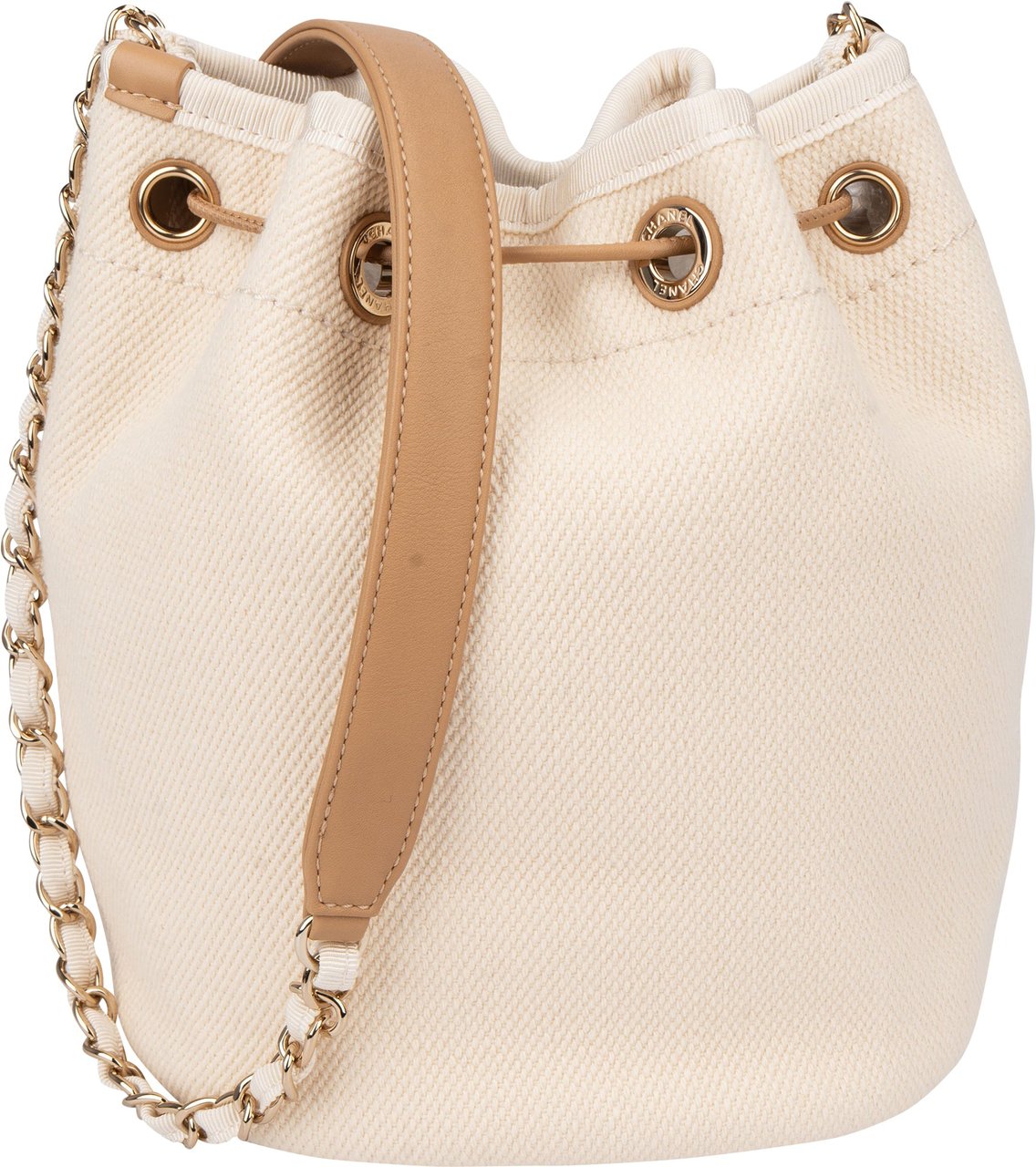 Chanel Chanel Cotton Deauville Pearl Bucket Crossbody Bag Wit
