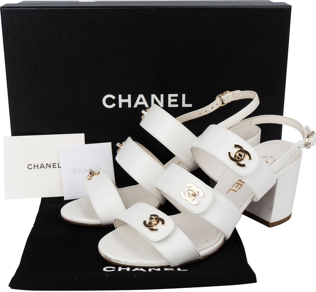 Chanel Chanel White Leather Triple Turnlock Sandals (37,5) Beige