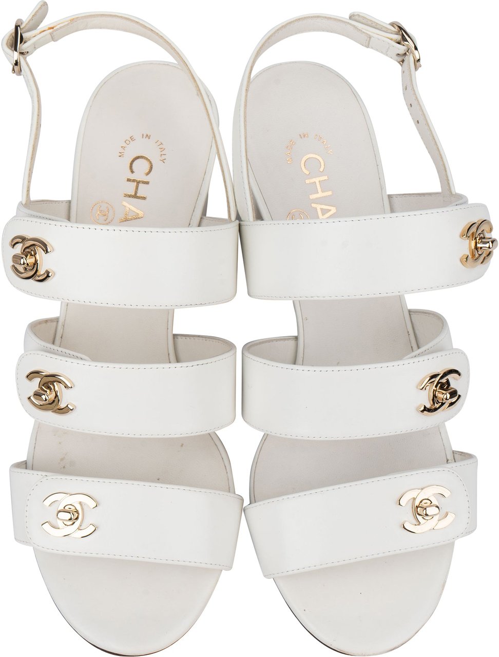 Chanel Chanel White Leather Triple Turnlock Sandals (37,5) Beige