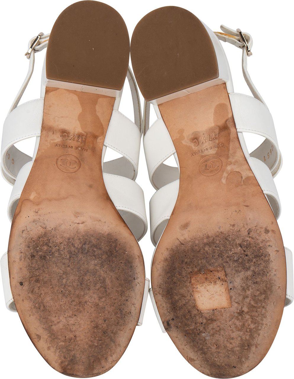 Chanel Chanel White Leather Triple Turnlock Sandals (37,5) Beige