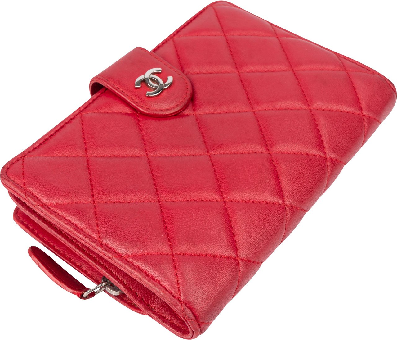 Chanel Chanel Quilted Lambskin CC Clip Wallet Rood