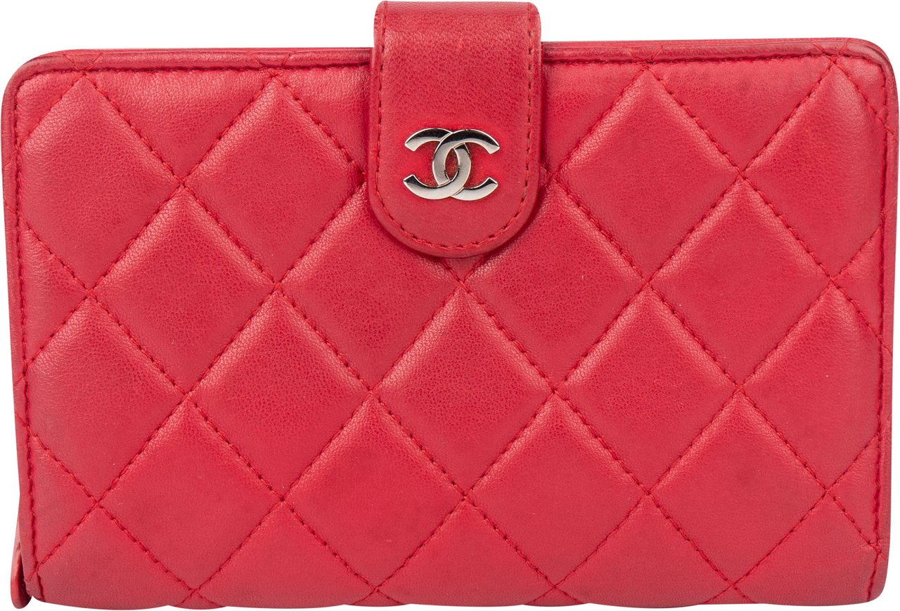 Chanel Chanel Quilted Lambskin CC Clip Wallet Rood