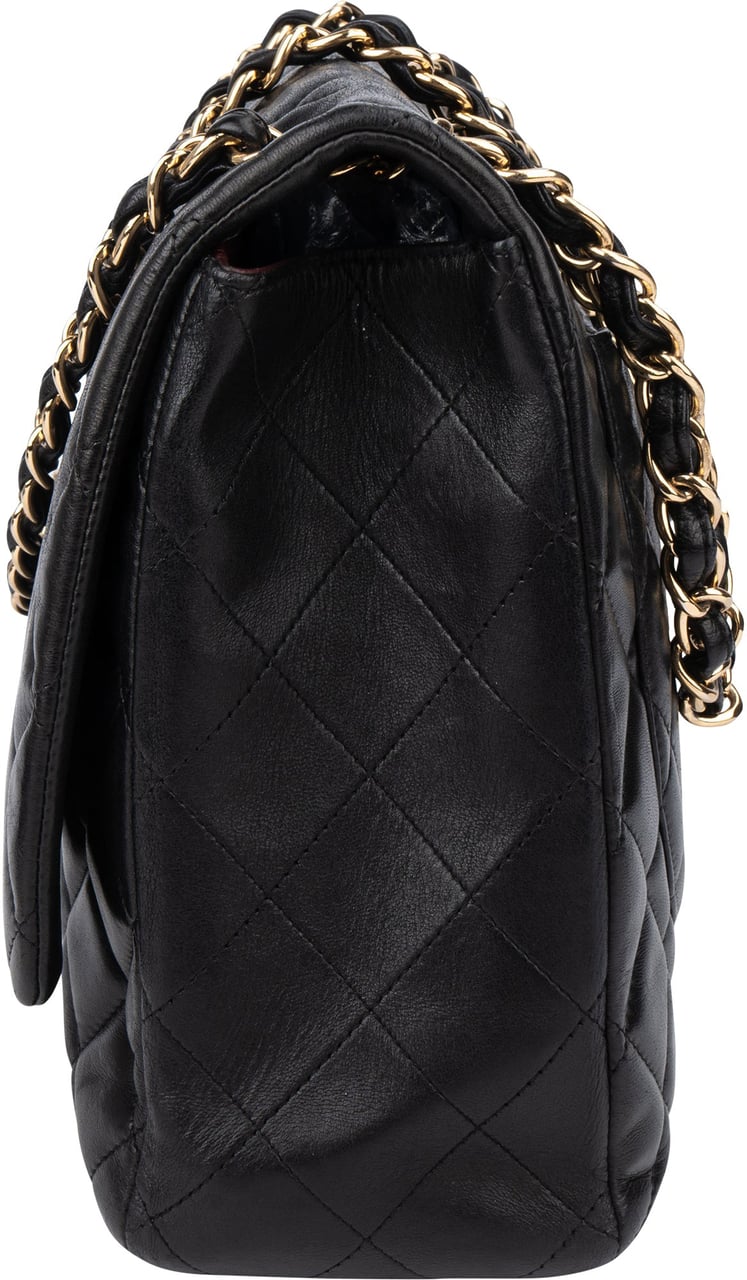Chanel Chanel Quilted Lambskin Maxi Single Flap Crossbody Bag Zwart