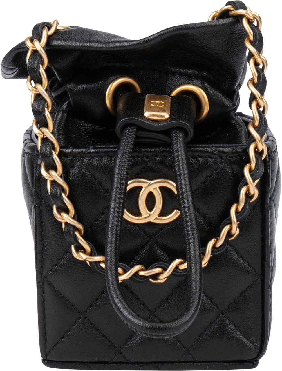 Chanel Quilted Leather Micro Cube Crossbody Bag Zwart