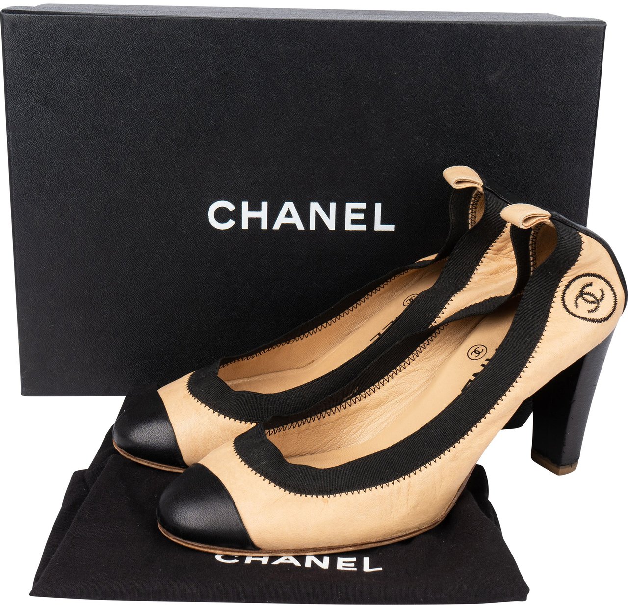 Chanel Chanel Bicolot Leather Stretch Heels (38) Beige