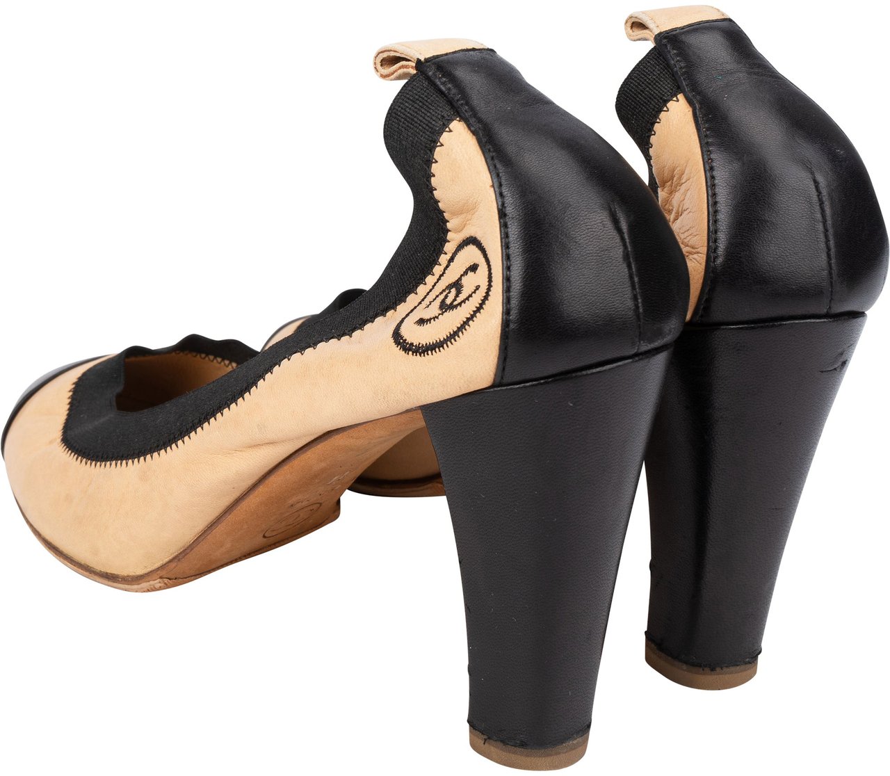 Chanel Chanel Bicolot Leather Stretch Heels (38) Beige