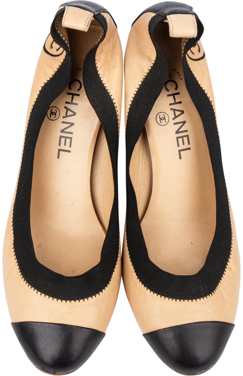 Chanel Chanel Bicolot Leather Stretch Heels (38) Beige